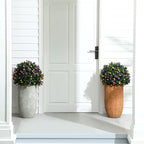 Yunlly Set of 2 Artificial Boxwood Topiary Ball Tree Fake Bushes Shrubs Outdoor Faux Plant with Ground Spike Flowers UV Resistance Greenery for Front Porch Garden Patio Indoor(Multicolor,27x18inch)