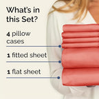 Cal King Sheets Set 6 Piece - Includes 4 Pillowcases - Bed Sheets Cal King Size - Soft Hotel Luxury Bedding - Cooling, Comfy & Breathable - 1 Flat & 1 Fitted & 4 Pillowcases w/ Deep Pockets - Coral