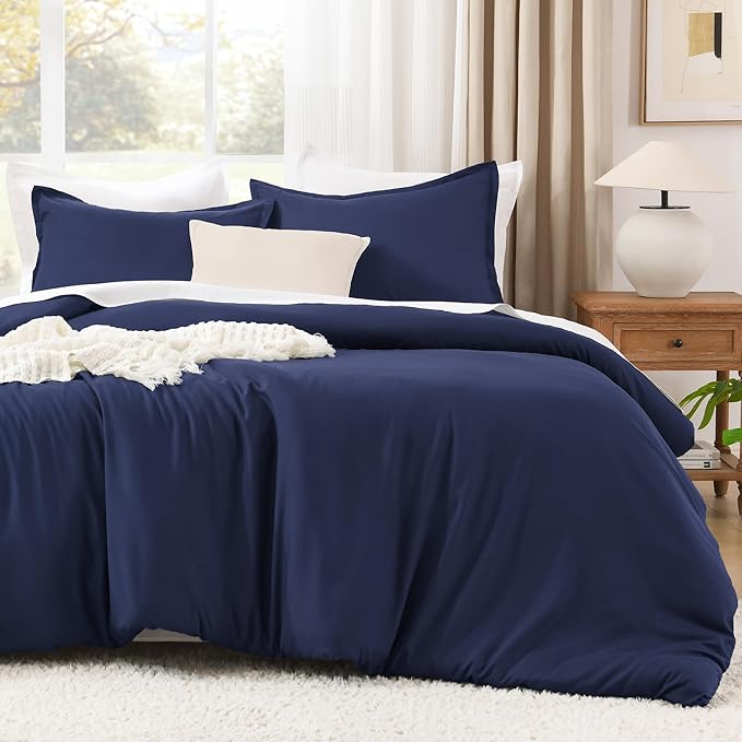 Litanika Navy Blue Twin/Twin XL Comforter Set, 2 Pieces Lightweight Solid Bedding Comforter Set, All Season Fluffy Bed Set (66x90In Comforter & 1 Pillowcase)