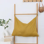 Hanging Linen Laundry Bag, 100% Pure Flax Linen Over The Door Hamper with Bottom Zipper for Laundry Room, Household Dirty Cloth Storage Organizer Bag, Turmeric
