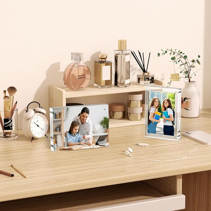 4x6 Acrylic Picture Frame 3 Pack, 20mm Clear Thickness Frameless Magnetic Double Sided Display, Plastic Table Top Photo Sign Holder, Table Paper Stand for Desktop Display, Stores