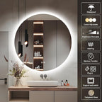 S·BAGNO 32'' Round Bathroom Mirror with Lights, LED Bathroom Vanity Wall Mirror with Anti-Fog, Stepless Dimmable, 3 Colors, Tempered Glass Lighted Vanity Smart Mirror for Bathroom(No Bluetooth)