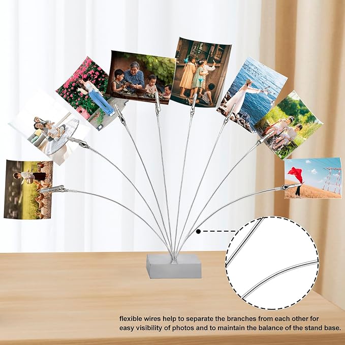 Maptipjoy Photo Tree Holder Clip Cube Base,8 - Branch Money Trees Gift Card Holder with Clips,Picture Holder Stand for Christmas Wedding Greeting Birthday Party Gift Silver