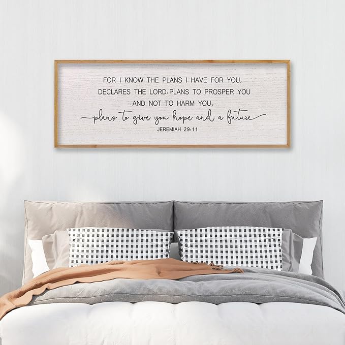 LuZhiQiang Bible Verse Jeremiah 29:11 Wall Art 40"x15" Large Scripture Christian Blessing Decor Plans To Give You Hope And A Future Sign (Wood)