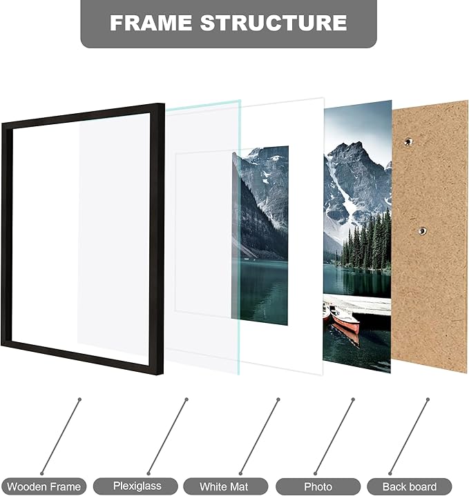 16x16 Square Frame Set of 3 - Display 12x12 Photo with Mat or 16 x 16 Poster without Mat, Wall Mounting Horizontal and Vertical, Black
