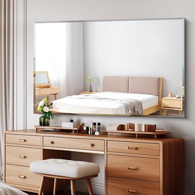 60x36 Large Beveled Mirror, Frameless Beveled Bathroom Mirrors for Over Sink, Upgraded Shatterproof Beveled Frameless Vanity Mirror for Bathroom,Bedroom,Living Room and Entryway