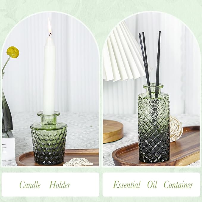 Glass Bud Vases Set of 5, Mini Flower Vase for Centerpieces, Small Clear Vases in Bulk for Wedding Decorations, Vintage Vase for Table, Recepetion, Home Décor (Green)