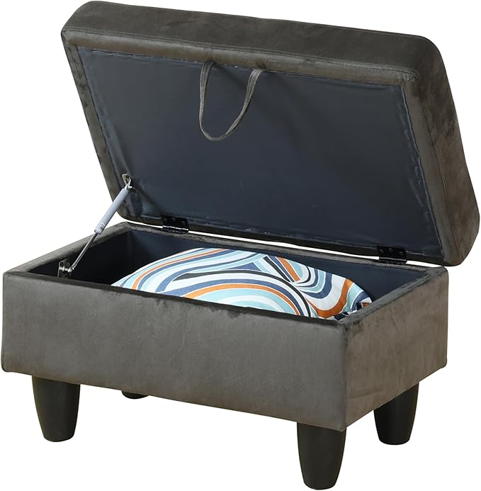 Ottoman Rectangular Storage Ottoman Bench, Flannel Footrest Stool Footstool with Lid for Living Room, Bedroom, Entryway, Brown, 28.5"x19"x17.5"