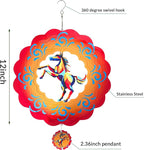 12 inch Horse 3D Stainless Steel Wind Spinners, Hanging Garden Spinner Kinetic Art Garden Decorations, Reflective Wind Sculpture for Indoor/Outdoor Decor