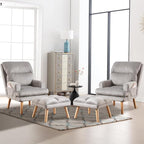 CANMOV Modern Accent Chair with Ottoman Set of 2, Soft Fabric Armchair with Adjustable Backrest and Side Pockets, Comfy Lounge Chair for Living Room, Bedroom, Apartment, Office, Grey