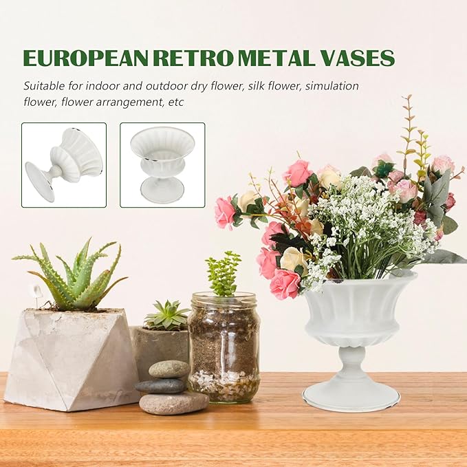 Urn Planter Antique Column Plant Pot Shabby Chic Metal Vase Pillar Plant Container Wedding Centerpieces Vases for Front Porch Decor White White Planter