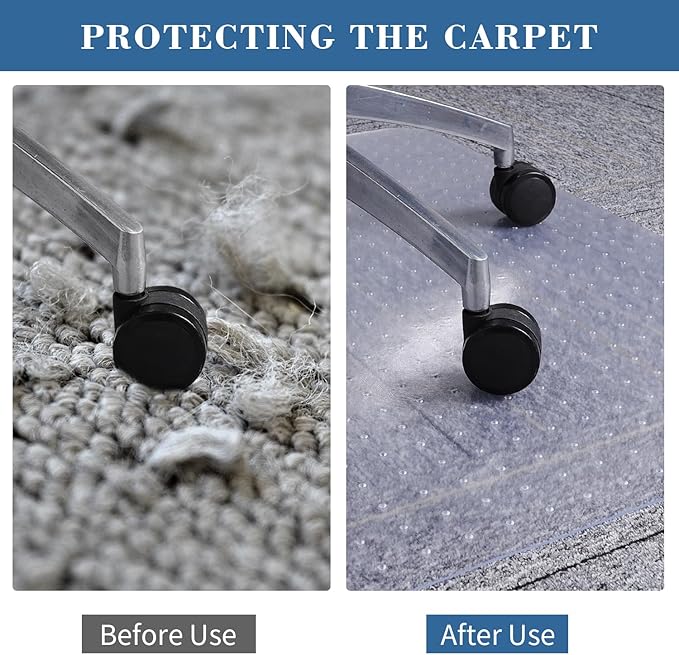 Tydle Chair Mat for Carpet, 60" x 50" Chair Mat for Carpeted Floors, Non-Slip Computer Under Desk Plastic Floor Mat for Work Gaming Chairs, Heavy Duty Carpeted Floor Protector for Home Office (Clear)