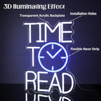 Time To Read Neon Sign Read Books Neon Light White Letter LED Signs Blue Clock Neon Read Light Up Sign for Bedroom Classroom Library Reading Corner Bookstore Decor