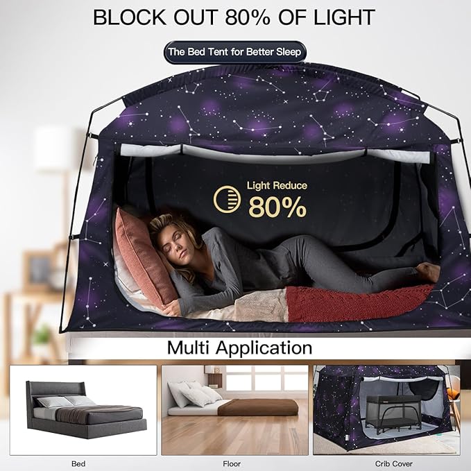 Bed Tent,Portable Privacy Sleeping Bed Canopy,Blackout 90% Drapes for Kids and Adult,Indoor Space Tent with Breathable Large Mesh Windows