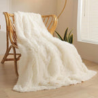 XeGe Luxury Faux Fur Blanket, Ivory Soft Big Fluffy Throw, Shaggy Plush Decorative Couch Blanket, Cute Off White Furry Fuzzy Throw for Bed Bedroom Living Room Beige, 60x90