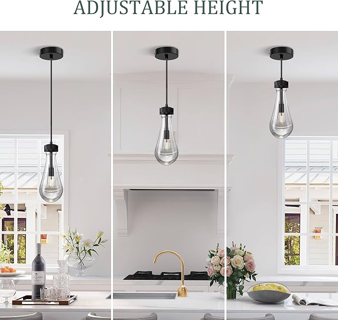 Espird Raindrop Pendant Lights - Matte Black Pendant Lights Kitchen Island, Teardrop Island Lights for Kitchen Set of 3 Modern Chandelier Pendant Light for Bedroom Bathroom Living Room