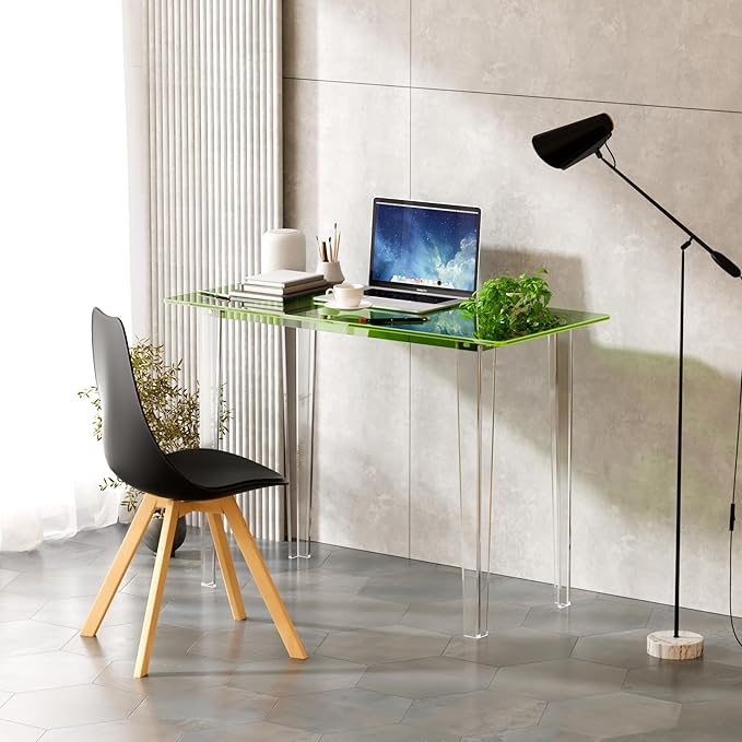 Acrylic Desk, Modern Study Table for HomeOffice-Extended Surface Multi-Purpose Console & EntrywayTable, Sturdy Lightweight Design (42.5-inch, Green)