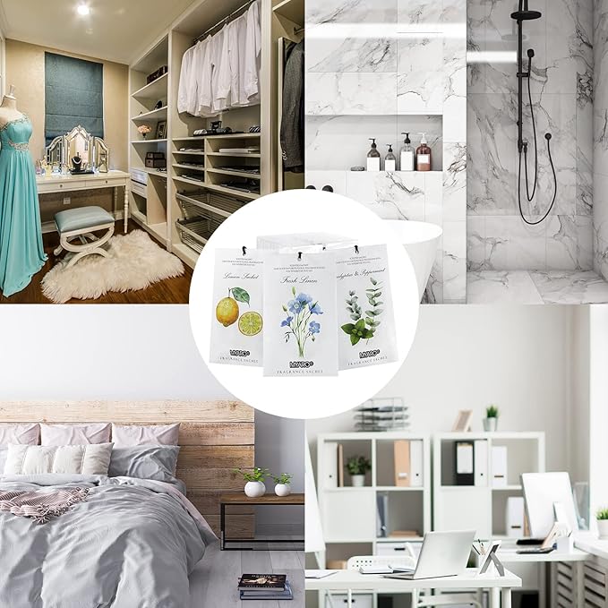 MYARO 12 Packs Scented Sachets for Drawer and Closet, Long-Lasting Closet Deodorizer Freshener, Potpourri Bags Room Scents Smell Goods for House 3 Scents - Fresh Linen, Eucalyptus Peppermint, Lemon