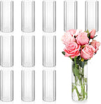12 Pcs Glass Cylinder Vases for Centerpieces 8 Inch Clear Ribbed Tall Bud Vase for Centerpieces for Flower Wedding Decoration Floating Candle and Indoor Home Decor, Housewarming Gift