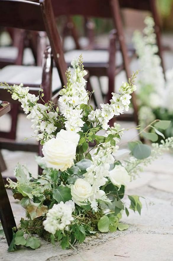 8PCS White Artificial Delphinium Flowers with Clematis Greenery Long Stem Flowers 29.5" Larkspur Artificial Flowers for Wedding Centerpieces Silk Flowers for Home Decor Indoor (White)