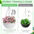 10 inch Hanging Planters for Indoor Plants, 2 Pack Planters for Outdoor Plants with Drainage Holes and Chain, Round Plastic Hanging Baskets, Hanging Flower Pots for Balcony Garden Decor-White