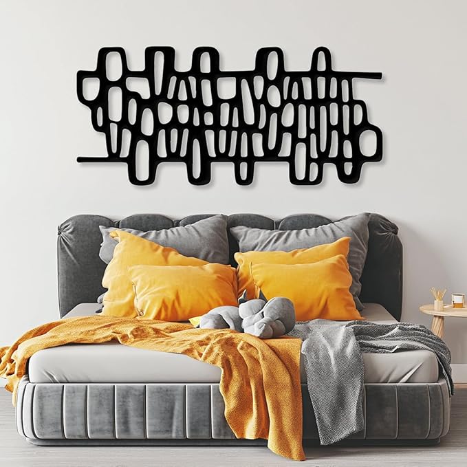 Abstract Geometric Metal Wall Art, Modern Circles Metal Decor, Minimalist Line Art, Long Narrow Sign, Luxury Modern Artwork for Living Room, Farmhouse, Office (Gold, 41"x19" | 105x48cm)