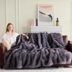 Fluffy Faux Fur Throw Blanket – Super Soft Warm Thick Plush Blanket for Bed, Couch & Office, Cozy Fuzzy Throw with Flannel Backing,50"x60", Grey
