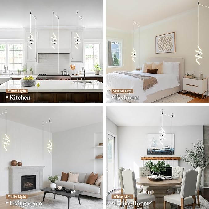 Modern LED Pendant Light Fixtures Pendant Lights Kitchen Island Lighting Adjustable Height Chrome Hanging Lamp