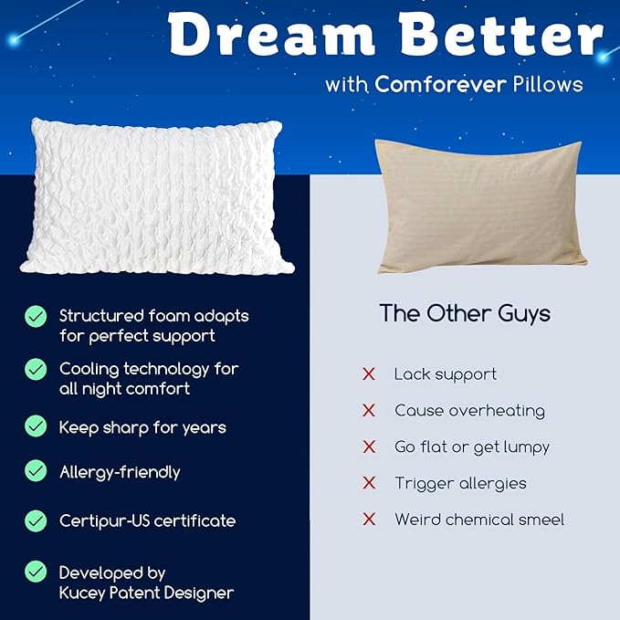 Cooling Side Sleeper Pillow for Neck and Shoulder Pain, Luxury Shredded Memory Foam Curved Bed Pillows for Sleeping Set of 1- Adjustable King Size- Washable Cover Original White