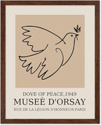 Poster Master Vintage Poster - Retro Minimalist Print - Gift for Artist, Friend - Dove Of Peace, Line Drawing, Sketch, Abstract - Wall Decor for Living Room, Bedroom, 16x20 Brown Framed
