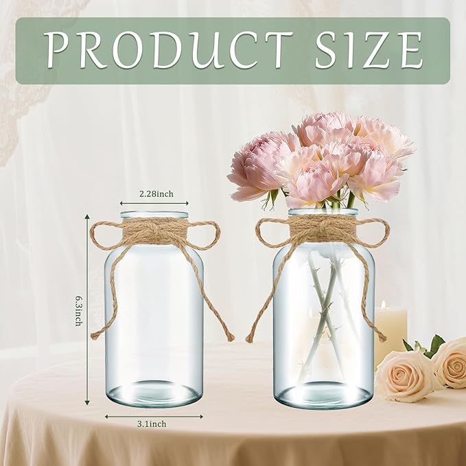 6PCS Transparent Glass Flower Vases for Centerpieces Boho Cylinder Bud Vases in Bulk Mason Jars for Weddings, Parties & Vintage Home Decor(Transparent 6)