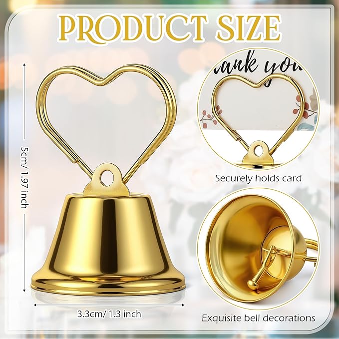24 Pcs Table Number Holders Place Card Holders for Table 2 Inch Ring Clip Bell Number Holder Metal Picture Holder for Wedding Christmas Restaurant Home Photo Office Memo(Gold,Heart)
