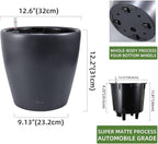 Dexceder 13x12 Self Watering Planter with Wheels Indoor Outdoor, Inner Pot Design, Thickened Large Floor Standing Flower Plant Pot with Water Level Indicator (Slate Gray Matte)