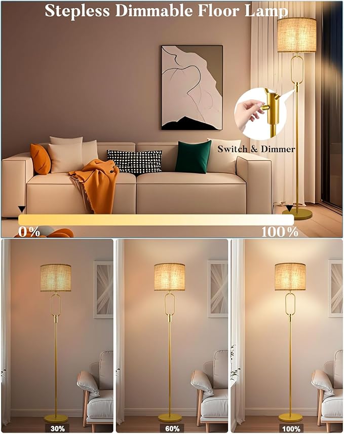 Lightdot 68IN Gold Floor Lamp Dimmable Linen Shade LED Floor Lamps with 3000K Soft Warm White for Wedding/Party, Modern Tall Lamp for Living Room/Bedroom (Bulbs Included)