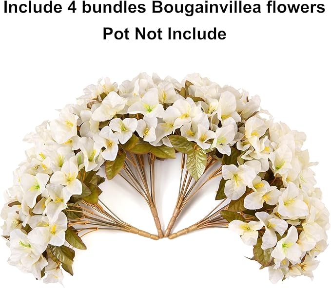 Artificial Flowers for Outdoors Fall Decoration, 4 Bundles Fake Bougainvillea Flower Plants UV Resistant Faux Fall Flowers for Planters Outside Patio Porch Window Garden Home Decor, Fall White