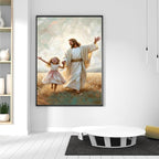 XWNLTEPK Dancing Day Christian Painting Jesus With Girl Christian Wall Art Bible Jesus Dancing With Little Girl Print Canvas Wall Art Poster