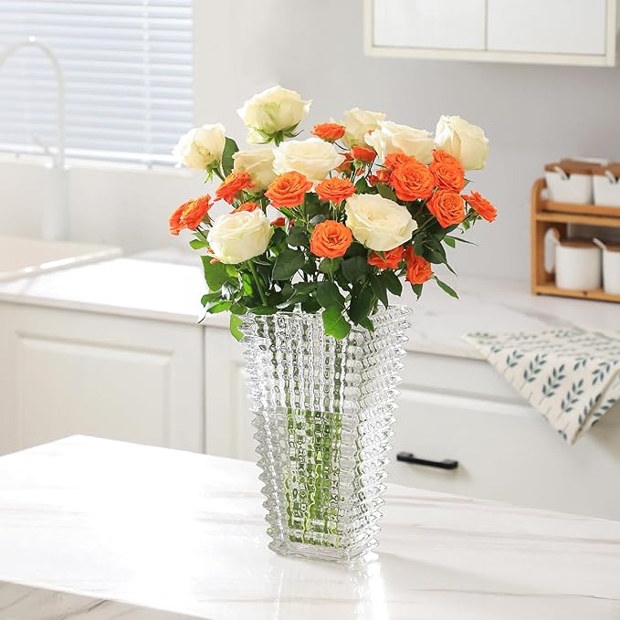 MCMCNCUIU Crystal Glass Vase, Large Crystal Vases for Flowers, Large Flower Vase, Clear Modern Vases for Living Room, Bedroom, Kitchen, Dining Table, Mantle, Wedding, 11 Inches