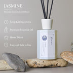 Reed Diffuser Set, 6.76 fl oz Jasmine Scented Oil Diffuser, Home Fragrance with Reed Sticks for Bedroom, Office, Bathroom Shelf Decor & Gifts