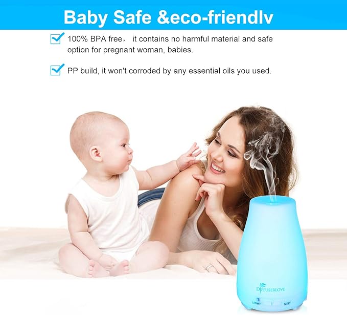 Diffuserlove Diffuser 2 Pack Essential Oil Diffuser 200ML Remote Control Ultrasonic Aromatherapy Diffuser Mist Humidifiers for Bedroom Office Yoga