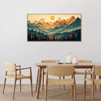 Tinonedraw Large Mountain Framed Canvas Wall Art, Boho Nature Forest Wall Decor, Neutral Wooden Pine Trees Artwork, Sunrise Ridge Landscape Art Printing for Living Room Bedroom Office 20"x40"