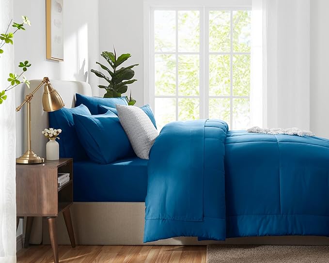 CozyLux King Size Comforter Set Teal, 7 Pieces Bed in a Bag, Teal Comforter King Size, All Season Bedding Sets with Stitch Quilted Comforter, Flat Sheet, Fitted Sheet, Pillowcases