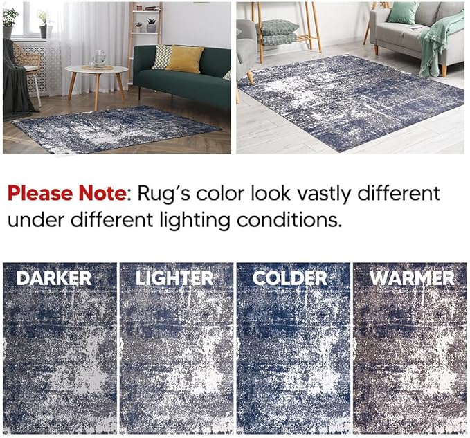 Keen Home Design Area Rugs - 12x15 Non-Shedding, Abstract Rugs for Kitchen, Living Room, Bedroom, Dining Room, Entryway - Size: 12' x 15', Navy/Grey/White