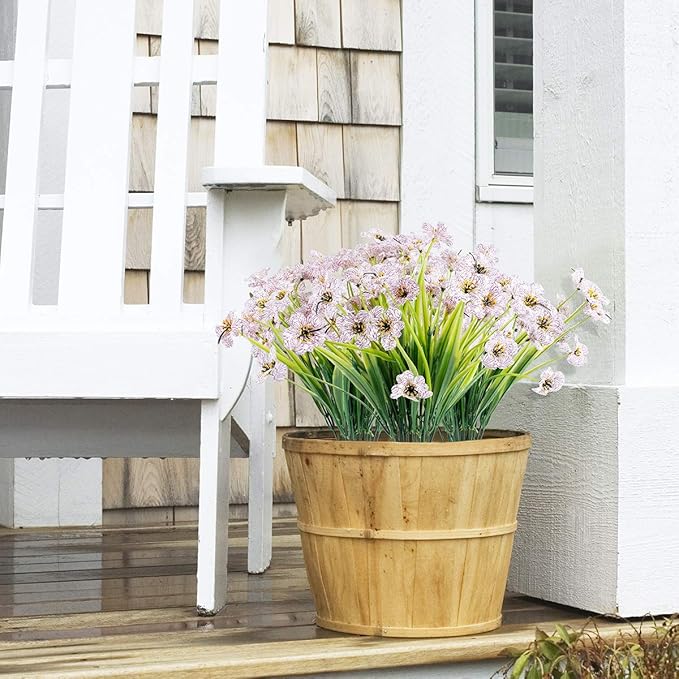 30 Bundles Artificial Flowers Outdoor UV Resistant Fake Flowers No Fade Faux Plastic Plants Garden Porch Window Box Decorating(White)