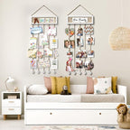 Bikoney Collage Picture Frames Hanging Photo Display Multi Pictures Organizer with Wood Bulletin Board Photo Board 30 Clips and 6 Pushpins for Room Wall Decor (White)