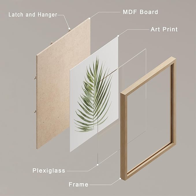 SIGNWIN Framed Banana Palm Monstera Leaf Wall Art, Set of 4 Green Pastel Wall Decor Prints, Nature Wilderness Wall D¨¦cor for Living Room, Bedroom - 12"x16" Natural