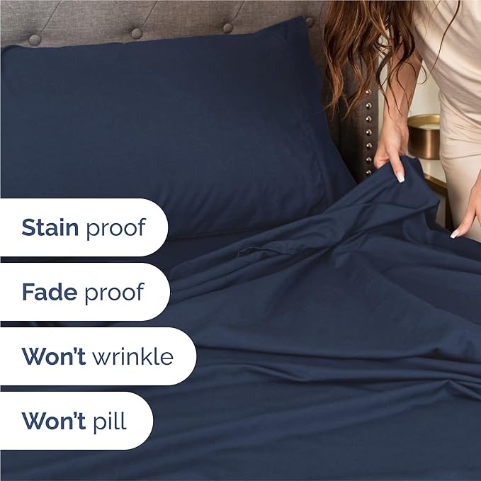 King Sheets Set 6 Piece - Includes 4 Pillowcases - Bed Sheets King Size - Soft Hotel Luxury Bedding - Cooling, Comfy, Cozy & Breathable - 1 Flat & 1 Fitted & 4 Pillowcases w/ Deep Pockets - Navy Blue