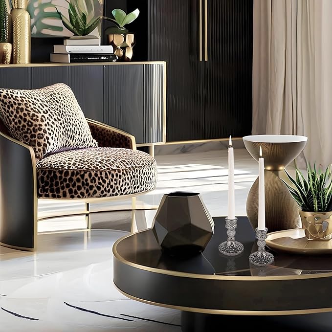 Glass Candlestick Holder,Striped Taper Candle Holders,Set of 6 Candle Stand for Table Centerpieces, Home Decor,Weddings,Festival and Parties (Grey Dimond Pattern)