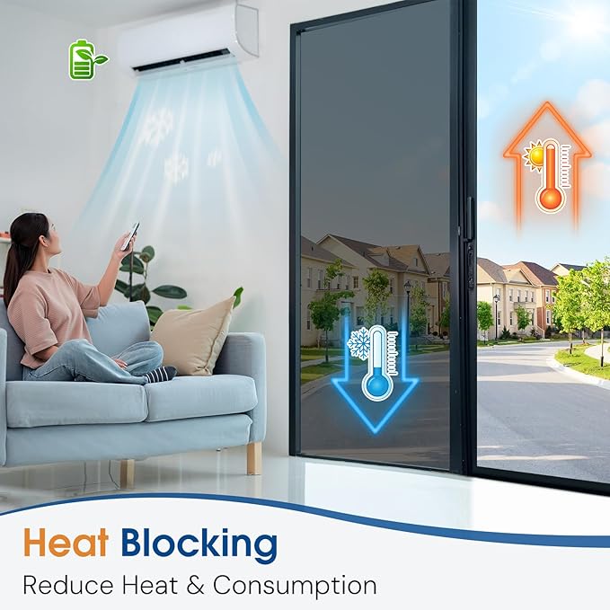 Homein One Way Privacy Window Film with Tool Window Tint for Home See Out Not in Heat Control Sun Blocking Mirror Reflective Anti UV Covering Static Cling No Glue Black-Sliver 17.5 x 157.4 inch