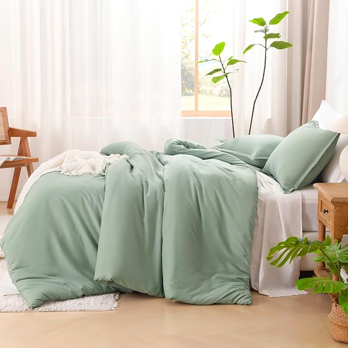 Litanika Oversized King Comforter Set 128x120, 3 Pieces Alaskan King Super King Plus Sage Green Lightweight Solid Bedding Set, All Season Fluffy Bed Set Quilt Blanket