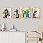 SIGNWIN Framed Vintage Retro Antique Basquiat Dinosaur Print Wall Art, Set of 4 Illustration Wall Decor Prints, Multicolor Contemporary Wall Décor for Living Room, Bedroom - 12"x16" Natural
